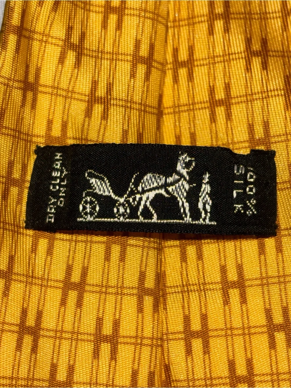 Hermes Yellow and Gold Patterned 100% Silk Tie